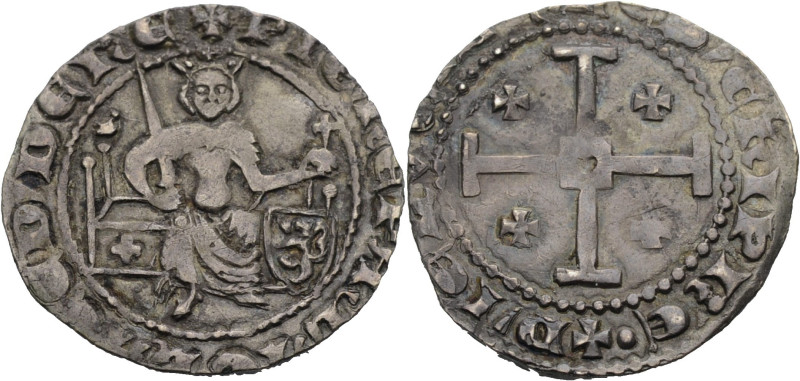Kingdom of Cyprus. 
PETER I 1359-1369. Gros grand. Der König sitzt auf einem br...