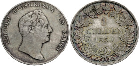 Baden/-Durlach, Markgrafschaft, seit 1806 Ghzt.. 
LEOPOLD, 1830-1852. Gulden 1839. Kopf r. Rv. Wert und Jahr im Eichenkranz. J.&nbsp;56, AKS&nbsp;92....