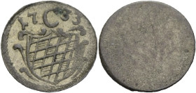 Bayern, Herzogtum, seit 1806 Königreich. 
KARL ALBERT, 1726-1745. Einseitiger Pfennig 1733, München. Weckenschild, oben 17C33. Witt.&nbsp;1948, Hahn&...