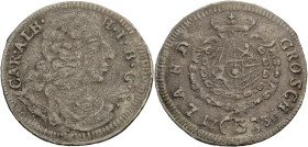Bayern, Herzogtum, seit 1806 Königreich. 
KARL ALBERT, 1726-1745. 3 Kreuzer 1736. Geharnischtes Brustbild r. Rv. Gekröntes Wappen. Witt.&nbsp;1945, H...