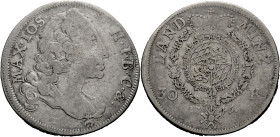Bayern, Herzogtum, seit 1806 Königreich. 
MAXIMILIAN III. JOSEPH, 1745-1777. 30 Kreuzer 1746, München. Büste r. Rv. Gekröntes Wappen. 28 mm. Witt.&nb...