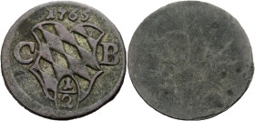 Bayern, Herzogtum, seit 1806 Königreich. 
MAXIMILIAN III. JOSEPH, 1745-1777. Einseitiger Billon-Halbkreuzer 1765, München. Weckenschild zwischen C-B,...