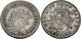 Bayern, Herzogtum, seit 1806 Königreich. 
KARL THEODOR, 1777-1799. 5 Konventionskreuzer 1782, Mannheim. Büste r. Rv. Gekröntes rundes Wappen zwischen...