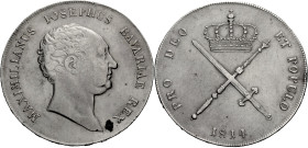 Bayern, Herzogtum, seit 1806 Königreich. 
MAXIMILIAN VI. JOSEPH, als König, 1806-1825. Kronentaler 1814. Kopf r. Rv. Die Königskrone über gekreuztem ...