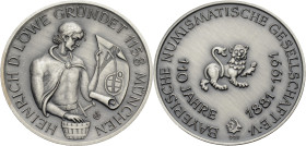 Bayern, Herzogtum, seit 1806 Königreich. 
Nach 1918. Medaille 1991 (von Egon Wankmüller) auf das 110jährige Bestehen der Bayerischen Numismatischen G...
