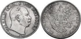 Brandenburg/-Preussen, Markgrafschaft, seit 1701. 
WILHELM I., 1861-1888. Doppeltaler 1867 C. Kopf r. Rv. Gekrönter Adler. J.&nbsp;97, AKS&nbsp;96, T...