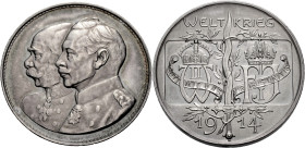 Brandenburg/-Preussen, Markgrafschaft, seit 1701. 
WILHELM II., 1888-1918. Medaille 1914 (von Drentwett) auf die Waffenbrüderschaft Österreichs mit D...