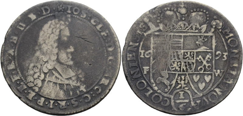 Köln, Erzbistum. 
JOSEPH CLEMENS VON BAYERN, 1688-1723. 1/6 Taler 1693 FW, Deut...