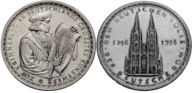 Köln, Stadt. 
Medaille 1928 (von O. Glöckler) auf die Grundsteinlegung des Kölner Doms 680 Jahre vorher. Hüftbild des Dombaumeisters Gerhard von Rile...