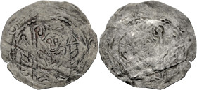 Konstanz, bischöfliche Münzstätte. 
HERMANN I. VON ARBON, 1139-1166. Dünnpfennig. Bischof mit Krummstab steht zwischen zwei Türmen. Auf der Rückseite...