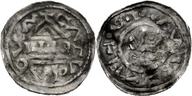 Regensburg, königliche und herzogliche Münzstätte. 
Hz. HEINRICH II., 2. Regierung 985-995. Beischlag zu den Regensburger Pfennigen, etwa ab 3. Viert...