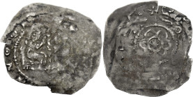 Regensburg, Bistum. 
HEINRICH I. VON WOLFRATSHAUSEN, 1132.1155. Pfennig. Auf einem Stuhl mit Lehne sitzender Geistlicher n. r. hält vor sich einen Kr...
