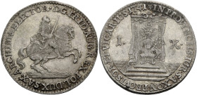 Sachsen/-Alb. Linie, Kurfürstentum nach 1547. 
FRIEDRICH AUGUST II., 1733-1763. Groschen 1741 auf das Vikariat. Der Kurfürst reitet n. r. Rv. Leerer ...