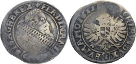 FERDINAND II., 1619-1637. Kipper-Halbtaler zu 60 Kreuzer 1621, Brünn, Mzm. Hans Pecs. Belorbeertes Brustbild r. mit Mühlsteinkragen. Rv. Gekrönter Dop...