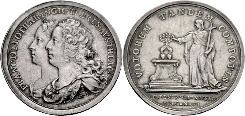 MARIA THERESIA, 1740-1780. Medaille 1736 (von M. Donner) auf ihre Heirat mit Fra...