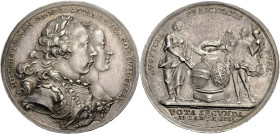 JOSEPH II. als Mitregent, 1765-1780. Medaille 1765 (von A. Widemann) auf seine zweite Hochzeit mit Josepha von Bayern. Die Brustbilder des Paares n. r...