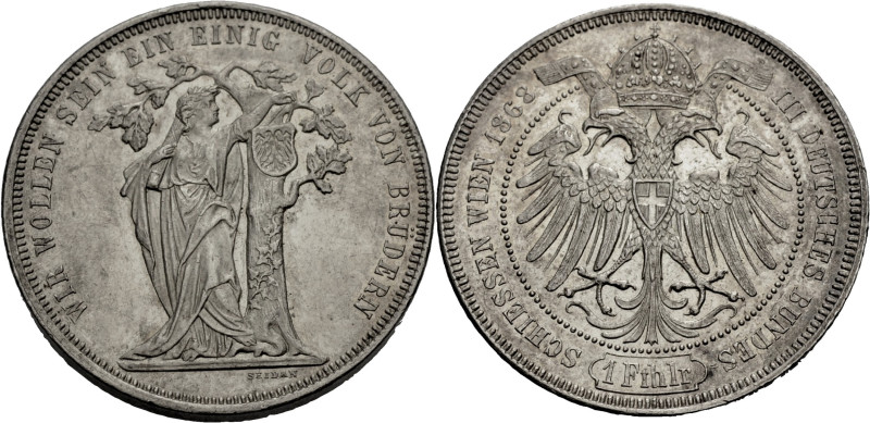 FRANZ JOSEPH I., 1848-1916. Feintaler 1868 (Schützenpreis, von Seidan) zum 3. De...