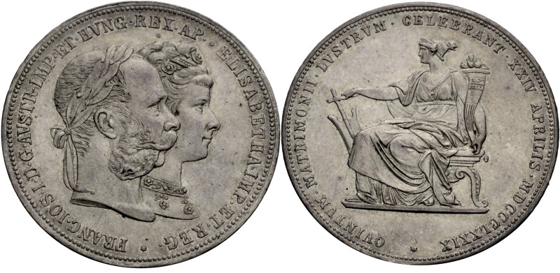 FRANZ JOSEPH I., 1848-1916. Doppelgulden 1879 auf die Silberhochzeit mit Elisabe...