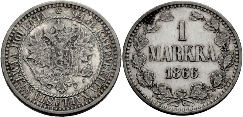 Finnland. 
Unter russischer Herrschaft. 
ALEXANDER II., 1855-1881. Markka 1866...