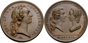 Frankreich/-Königliche Münzen. 
LOUIS XV, 1715-1774. Bronzemedaille 1745 (von F. Marteau) auf die Vermählung des Dauphin Louis Ferdinand mit Maria Th...