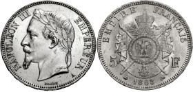 Frankreich/-Königliche Münzen. 
SECOND EMPIRE, 1852-1870. 5 Francs 1868 A, Paris. Belorbeerter Kopf l. Rv. Adlerschild auf gekröntem Mantel. Gad.&nbs...