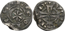 Provinziale Münzen/-Provence. 
RAIMUND VI., 1194-1222. Denier. Halbmond über sechsstrahliger Sonne, +R. COMES Rv. Kreuz, DVX M 17 mm; 0,87 g. PdA.&nb...