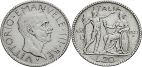 Italien/-Casa Savoia. 
VITTORIO EMANUELE III, 1900-1946. 20 Lire A. VI 1927, Rom. 35 mm; 15,0 g. Pag.&nbsp;672, Montenegro&nbsp;65. . 

Vorzüglich