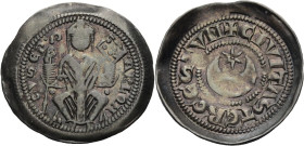 Italien/-Trieste (Friuli-Venezia Giulia). 
ARLONGO DE' VISGONI, 1260-1282. Denar. Sitzender Patriarch mit Krummstab und Buch, ARLON-GVS EP Rv. Sechss...