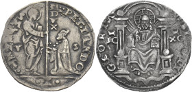 Italien/-Venezia (Veneto). 
PIETRO LANDO, 1539-1545. Marcello. Der hl Markus reicht dem vor ihm knienden Dogen die Herzogsfahne, an den Seiten V-S Rv...