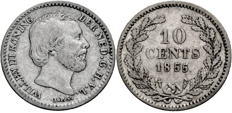 Niederlande/-Königreich der Niederlande. 
WILHELM III., 1849-1890. 10 Cents 185...