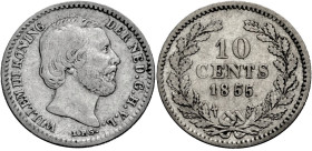 Niederlande/-Königreich der Niederlande. 
WILHELM III., 1849-1890. 10 Cents 1855, Utrecht. 15 mm; 1,40 g. Schulm.&nbsp;643, KM&nbsp;80. . 

Sehr sc...
