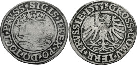 Polen, Königreich. 
SIGISMUND I., 1506-1548. Groschen 1533 für Preußen. Gekröntes Brustbild n. r. Rv. Preußischer Adler. 23 mm; 1,82 g. Gum.&nbsp;529...