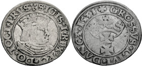 Polen, Königreich. 
SIGISMUND I., 1506-1548. Groschen 1531 für Danzig. Gekrönte Büste n. r., mit PRVS Rv. Gekröntes Wappen von Danzig. 23 mm; 1,85 g....
