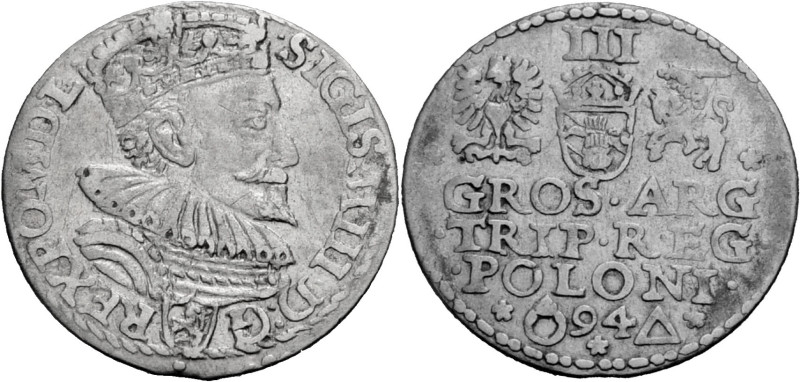 Polen, Königreich. 
SIGISMUND III., 1587-1632. Dreigröscher 1594 Marienburg (Ma...