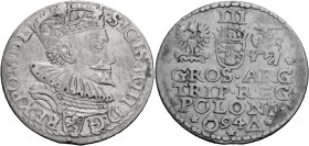 Polen, Königreich. 
SIGISMUND III., 1587-1632. Dreigröscher 1594 Marienburg (Malbork). Gekröntes Brustbild n. r. Rv. Wert in 3 Zeilen, * (Ring) 94 (D...