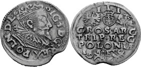 Polen, Königreich. 
SIGISMUND III., 1587-1632. Dreigröscher 1596, Lublin. Gekrönte Büste n. r. Rv. Wert in 3 Zeilen, unten I (Schild Lewart) F (Löwe ...