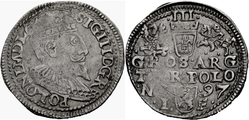 Polen, Königreich. 
SIGISMUND III., 1587-1632. Dreigröscher 1597, Ilkenau (Olku...