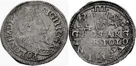 Polen, Königreich. 
SIGISMUND III., 1587-1632. Dreigröscher 1597, Ilkenau (Olkusz). Gekrönte Büste n. r. Rv. Wert und Jahr in 3 Zeilen, unten Wappen ...