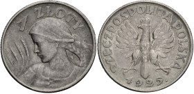 Polen, Königreich. 
REPUBLIK, 1919-1939. Zloty 1925, London. Gekrönter Adler. Rv. Bäuerin mit Ähren n. l. KM&nbsp;15. . 

Sehr schön