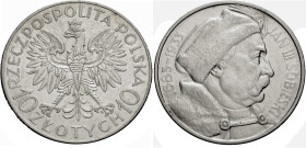 Polen, Königreich. 
REPUBLIK, 1919-1939. 10 Zlotych 1933 zur 300-Jahrfeier des Sieges über die Türken. Gekrönter Adler. Rv. Büste Jan III. Sobieskis ...