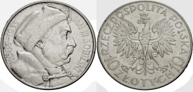 Polen, Königreich. 
REPUBLIK, 1919-1939. 10 Zlotych 1933 zur 300-Jahrfeier des Sieges über die Türken. Gekrönter Adler. Rv. Büste Jan III. Sobieskis ...