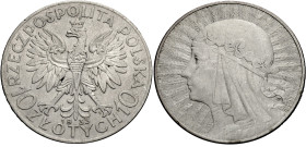 Polen, Königreich. 
REPUBLIK, 1919-1939. 10 Zlotych 1933. Gekrönter Adler. Rv. Kopf der Königin Jadwiga n. l. vor Ähren. KM&nbsp;22. . 

Sehr schön...