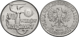 Polen, Königreich. 
VOLKSREPUBLIK, 1945-1989. Probe 10 Zloty 1965 zum 700jährigen Bestehen der Stadt Warschau. Meerjungfrau (Wappen von Warschau), PR...