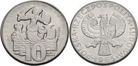 Polen, Königreich. 
VOLKSREPUBLIK, 1945-1989. Probe 10 Zloty 1965 zum 700jährigen Bestehen der Stadt Warschau. Meerjungfrau (Wappen von Warschau) zwi...