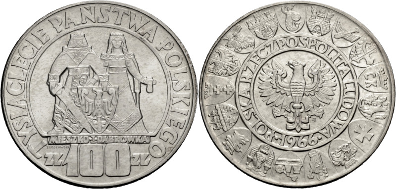 Polen, Königreich. 
VOLKSREPUBLIK, 1945-1989. 100 Zlotych 1966 zur 1000-Jahrfei...