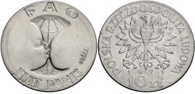 Polen, Königreich. 
VOLKSREPUBLIK, 1945-1989. Probe 10 Zloty 1971, FAO. Babykopf an der Mutterbrust, PRÓBA Rv. Adler. Cu-Ni, 27 mm. KM&nbsp;Pr&nbsp;1...