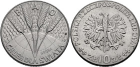 Polen, Königreich. 
VOLKSREPUBLIK, 1945-1989. Probe 10 Zloty 1971, FAO. 4 Ähren über Erdkugel, PRÓBA Rv. Adler. Cu-Ni, 27 mm. KM&nbsp;Pr&nbsp;187. . ...
