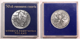 Polen, Königreich. 
VOLKSREPUBLIK, 1945-1989. Probe 50 Zloty 1972. Kopf des Komponisten Fryderyk Chopin n. r., PRÓBA Rv. Adler. 30 mm; 12,75 g. KM&nb...