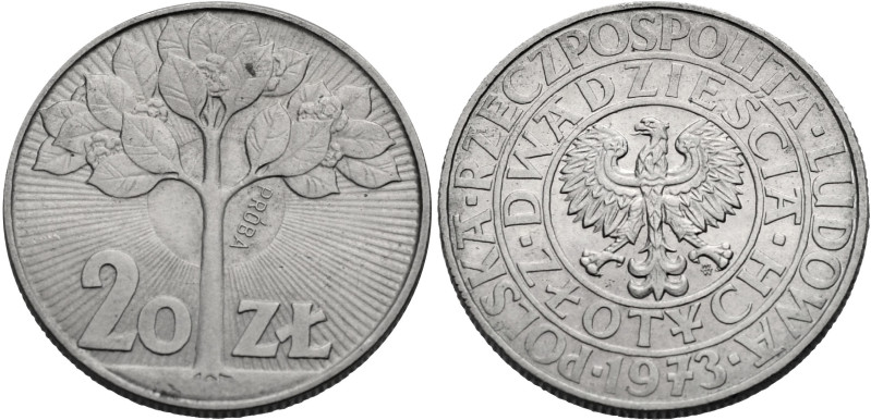 Polen, Königreich. 
VOLKSREPUBLIK, 1945-1989. Probe 20 Zloty 1973, Baum, PRÓBA ...