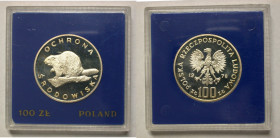 Polen, Königreich. 
VOLKSREPUBLIK, 1945-1989. 100 Zloty 1978. Bedrohte Tierwelt. Biber auf Holz. Rv. Adler. 32 mm; 16,5 g. KM&nbsp;96. . 

Polierte...